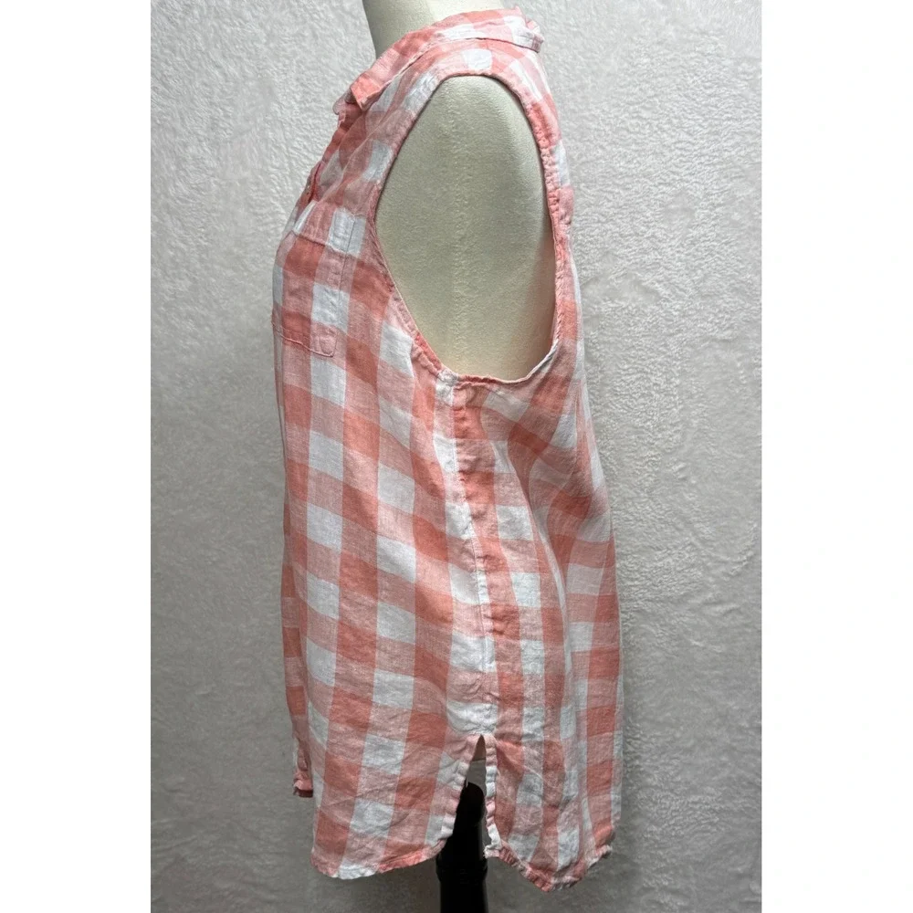 Isaac Mizrahi‎ Linen Sleeveless Button Down Top Plaid Beach Resort Vaca Shirt XL - Picture 4 of 6